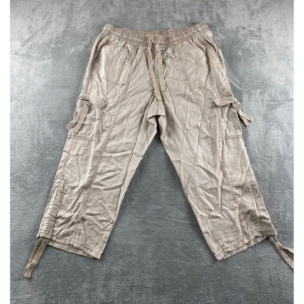 Lane Bryant Tan Lyocell Cargo Pants Womens 14/16 Cropped Utility Capri Pants